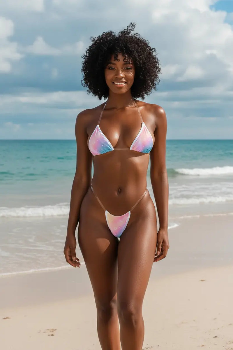 Dark skin model on beach
